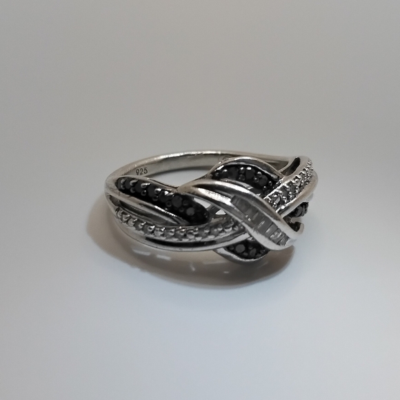 925 Sterling Silver Clear And Black Diamonds - Picture 1 of 6